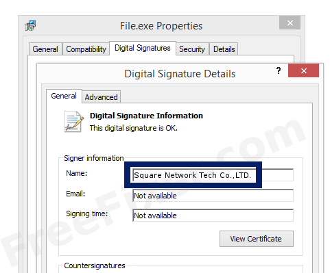 Screenshot of the Square Network Tech Co.,LTD. certificate